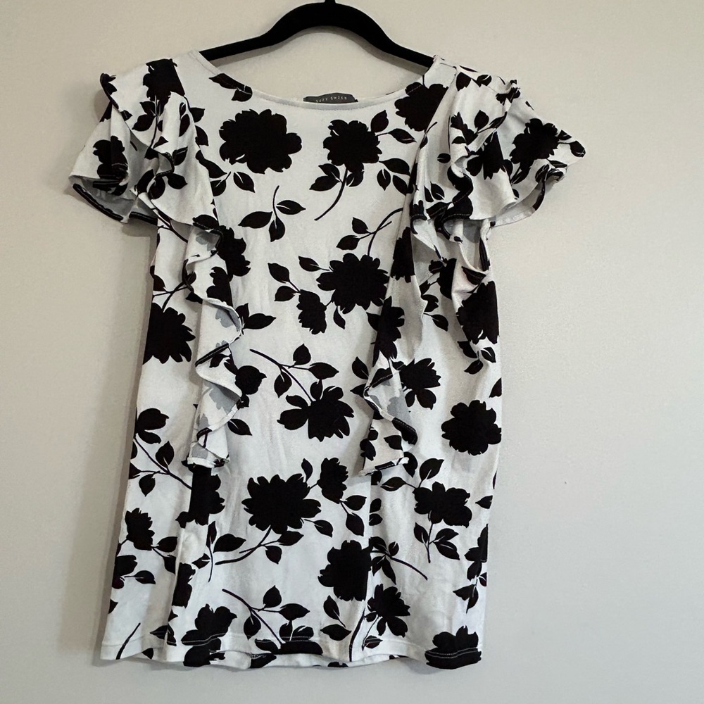 Black and White Flower Blouse